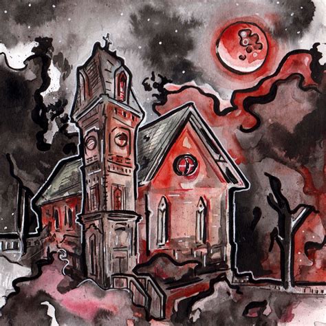 Creepy Art Blood Moon Painting Horror Story Art Halloween | Etsy