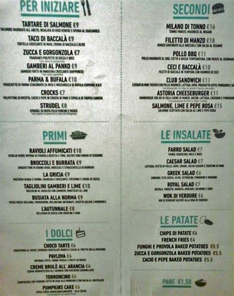 Menu at Astoria Cafè pub & bar, Rome