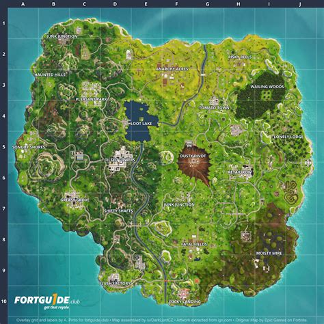 Fortnite Season 4 Hi-Rez Map with Grid and Labels Overlay (editable .PSD file) : FortNiteBR