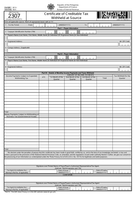 BIR Form 2307 - Fill Out, Sign Online and Download Printable PDF ...