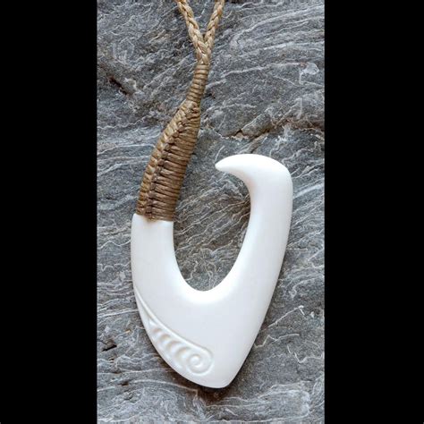 A genuine hand carved New Zealand Maori Style Bone Hook Necklace (Hei ...