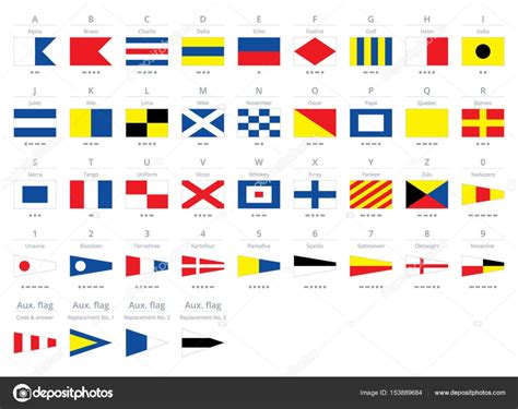 International maritime signal nautical flags, morse alphabet isolated on white background Stock ...