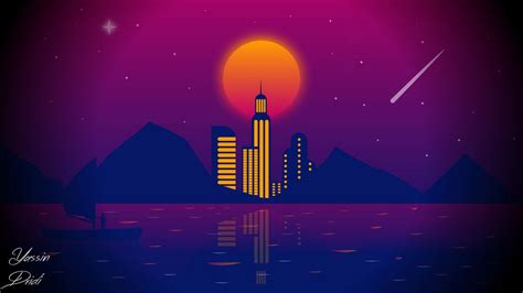 Wallpaper city, vector, art, night, moon hd, picture, image