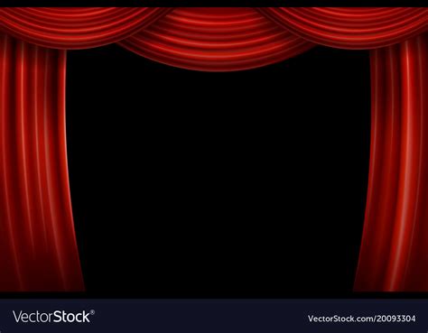 Open red velvet movie curtains with black screen Vector Image