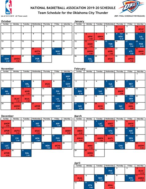 Okc Thunder Printable Schedule 2022 23 | Printable Schedule