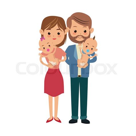 Mom and dad holding her baby twins ... | Stock vector | Colourbox