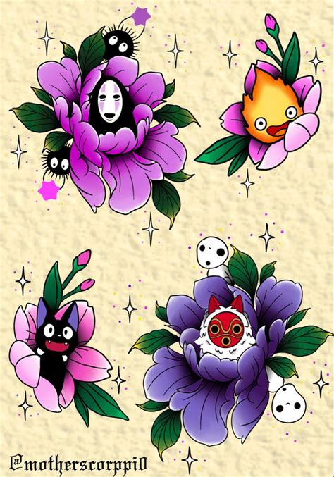 Studio ghibli flowers flash sheet | Ghibli tattoo, Cute tattoos, Studio ghibli tattoo