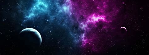 Download Blue And Purple Dual Screen Space Wallpaper | Wallpapers.com