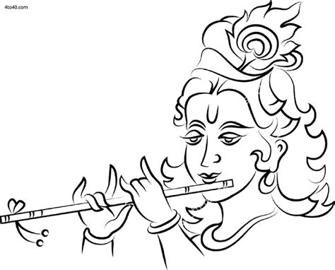 Lord Krishna With Flute Drawings