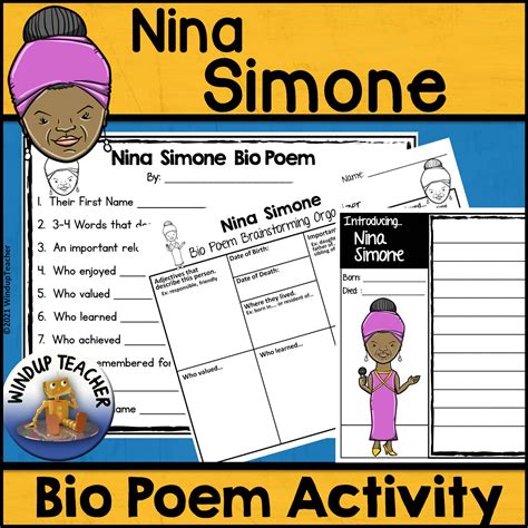 Nina Simone Biography Poem Activity and Writing Paper - Classful