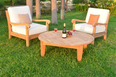 3 PC A Grade Outdoor Patio Teak Sofa Set - 2 Lounge Chairs & Round Coffee Table - Walmart.com