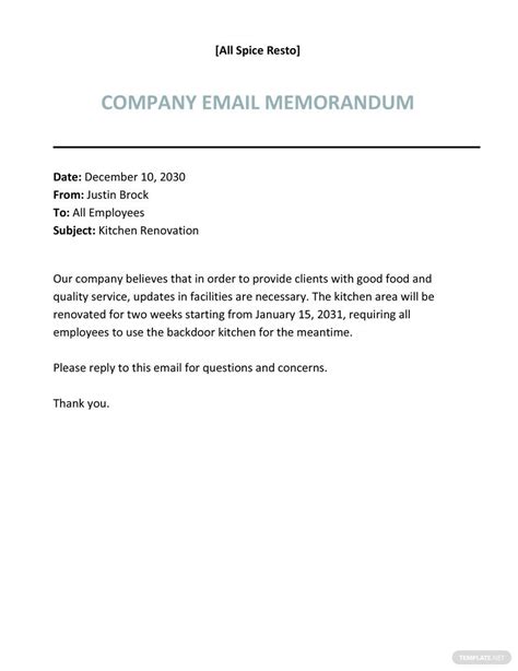 Free Formal Email Memo Template - Google Docs, Word, Apple Pages ...