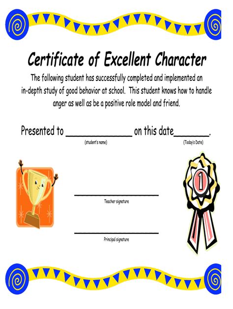 Fillable Online Certificate of Excellent Character Fax Email Print ...