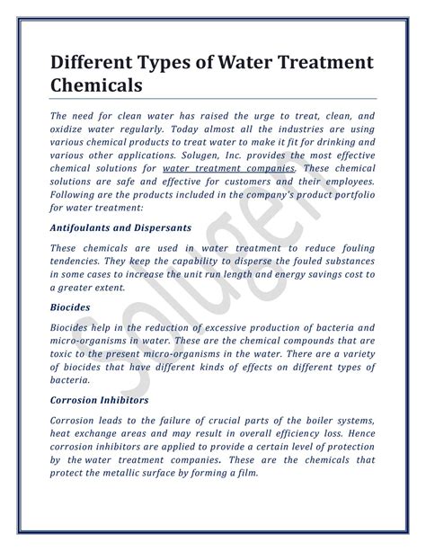 Different Types of Water Treatment Chemicals by Solugen - Issuu