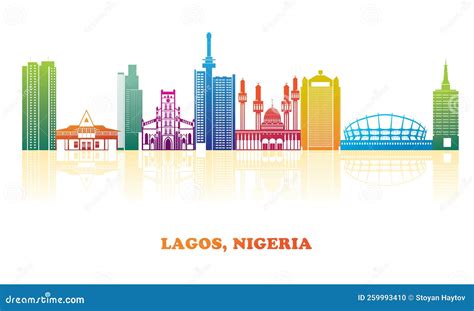 Colourfull Skyline Panorama of City of Lagos, Nigeria Stock Vector ...