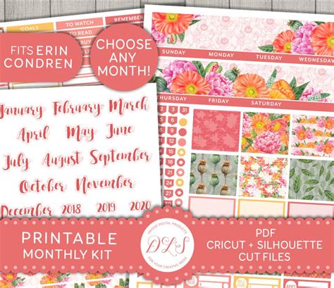 Printable Monthly Planner Stickers Floral Monthly Stickers - Etsy