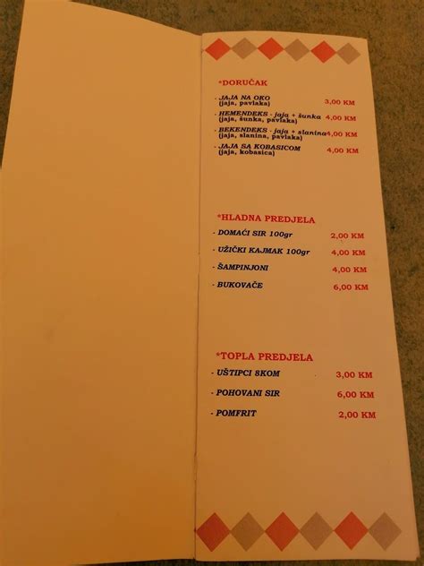 Menu at Restoran Izvor restaurant, Dvorovi