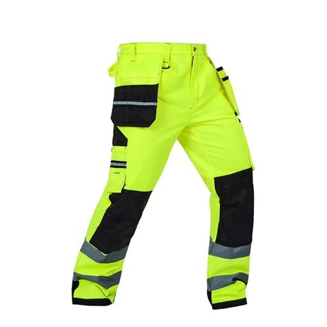 Reflective Men Working Pants High visibility Fluorescent Yellow Multi ...