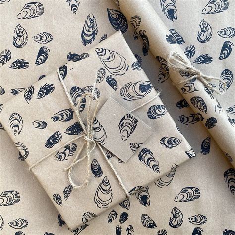 Seashell wrapping paper. Hand Printed on 100% recycled paper | Recycled wrapping paper, Paper ...