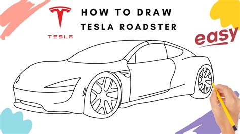 How to draw Tesla Roadster step by step easy | Kitz Drawing - YouTube