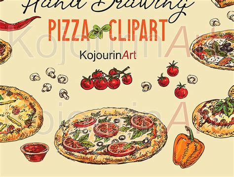 Pizza Clip Art, Food Clipart, Pizza Dough, Digital Clipart, Hand ...