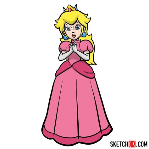 How to draw Princess Peach (Super Mario) - SketchOk - step-by-step ...