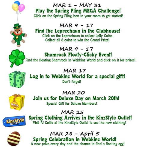 March Event Calendar | WKN: Webkinz Newz