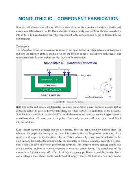 MONOLITHIC IC – COMPONENT FABRICATION