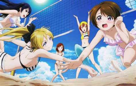 Download wallpaper Girls, Mesh, Anime, Girls, Anime, Girls, Beach volleyball, Beach volleyball ...