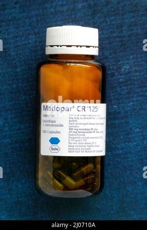 Madopar Parkinson's disease medication. Capsules of the medication Madopar, which is used to ...