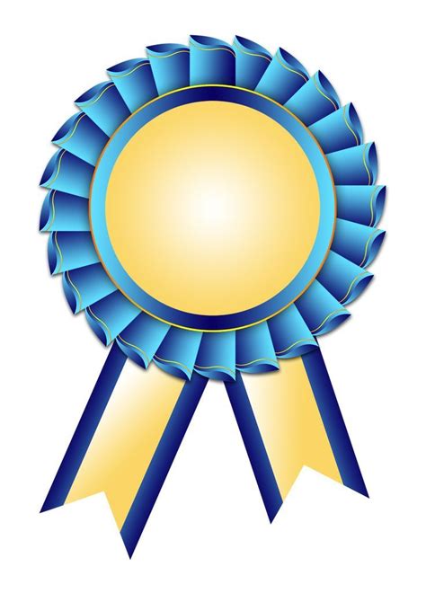 a blue and yellow award ribbon on a white background