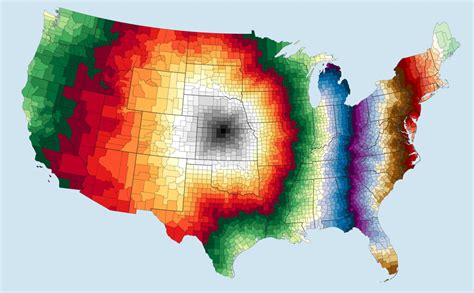 U.S. Counties Away From the Geographic Center of the Lower 48 - Vivid Maps