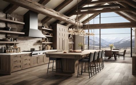 Premium AI Image | A Spacious Kitchen Adorned with Wood Beams