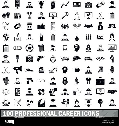 100 professional career icons set, simple style Stock Vector Image ...