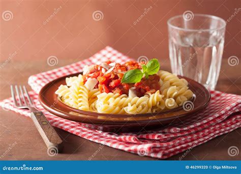 Italian Classic Pasta Fusilli with Tomato Sauce and Basil Stock Photo - Image of tasty, meal ...