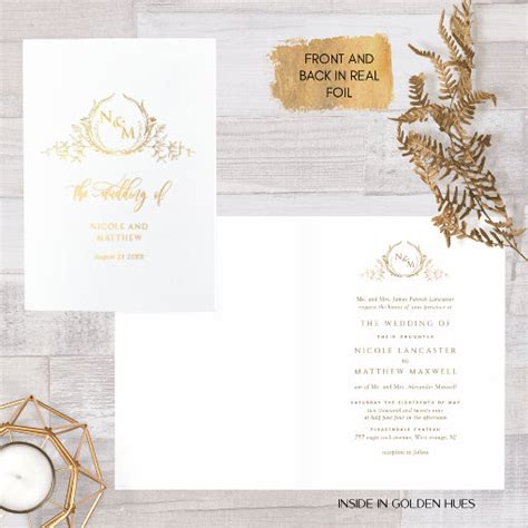 Elegant Real Gold Foil Monogram, Formal Wedding Foil Card | Zazzle