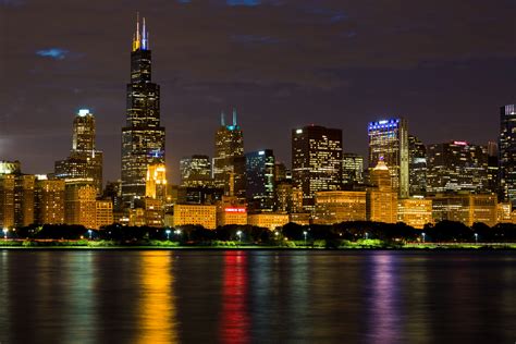 Chicago Skyline At Night Free Stock Photo - Public Domain Pictures