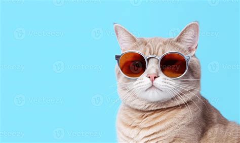 Portrait of funny cat wearing sunglasses on blue background 22596364 Stock Photo at Vecteezy