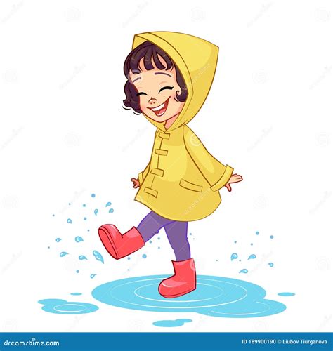 Girl Playing In A Rain Puddle Vector Illustration | CartoonDealer.com ...