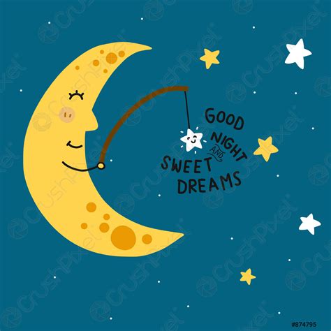 Good night and sweet dreams moon fishing star cartoon vector - stock vector 874795 | Crushpixel