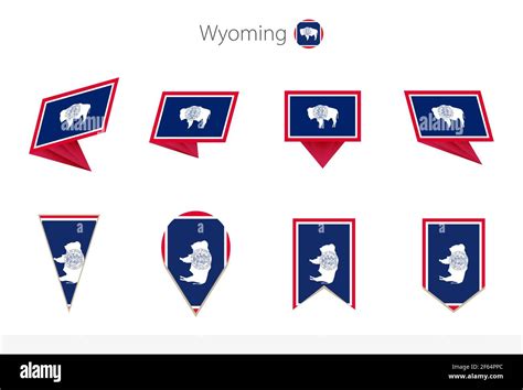 Wyoming US State flag collection, eight versions of Wyoming vector flags. Vector illustration ...