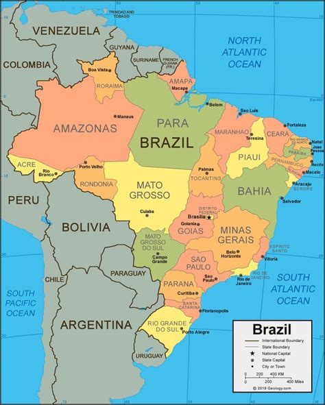 Brazil states map - Brazil map with states (South America - Americas)