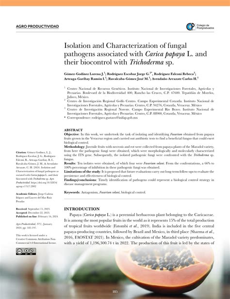 (PDF) Isolation and Characterization of fungal pathogens associated with Carica papaya L. and ...