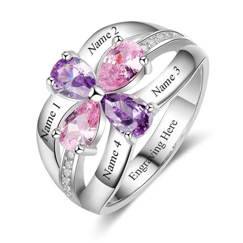 Birthstone Rings Mothers Rings 925 Sterling Silver Personalized Birthstone Family Cubic Zirconia ...