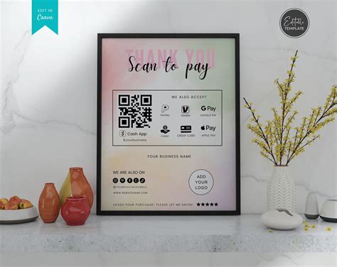 "Scan To Pay Template, Editable QR Code Payment Sign Template, Small Business Scan To Pay Sign ...