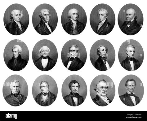 portraits of the Presidents of the United States of America from 1797 to 1865, first row left to ...