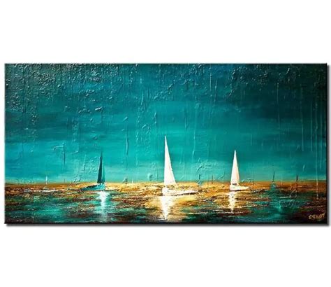 Painting for sale - sail boats in the horizon horizontal blue sea #5956