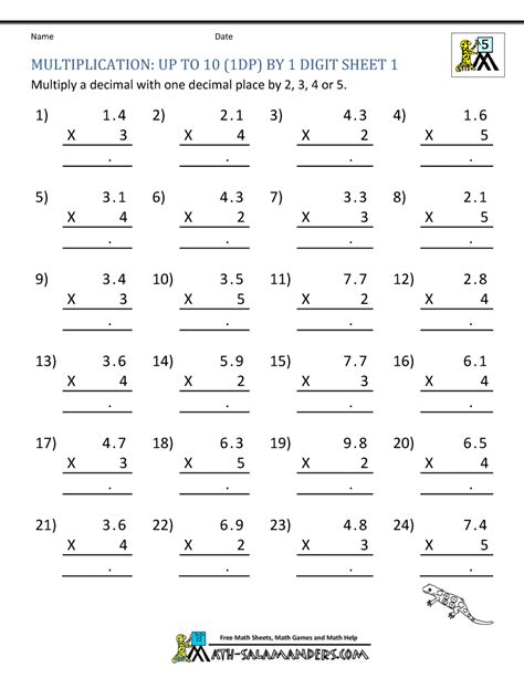 5th Grade Math Printable Worksheets