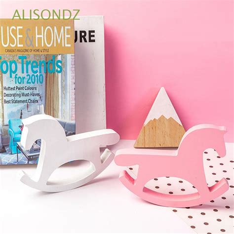 ALISONDZ Wooden Handmade Crafts Kids Toy Room Decorations Trojan Horse Figurines Miniatures Pink ...