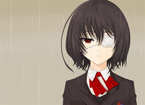 Another black hair eyepatch misaki mei red eyes school uniform, anime cute girl school short ...